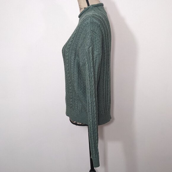 NWT J. Crew Roll Neck Cable Knit Sweater Womens Size M Green Preppy Fisherman - Picture 6 of 12